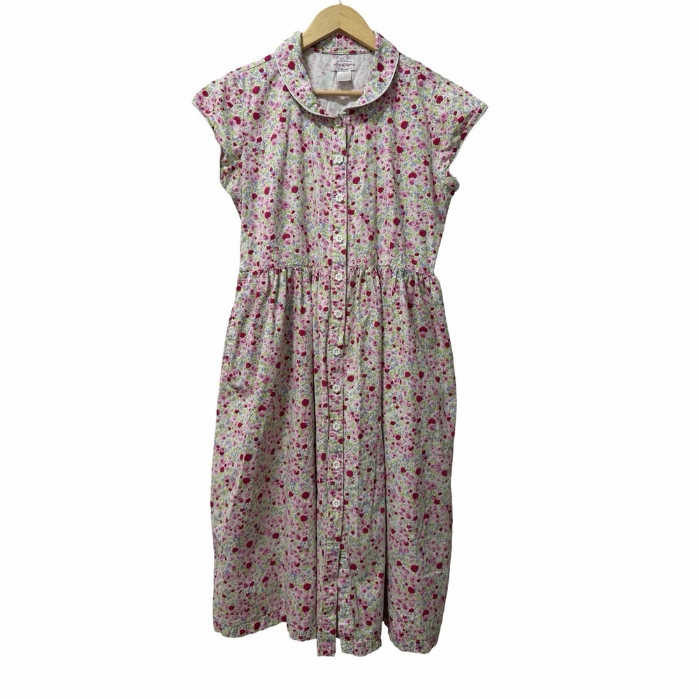 Lanz of Salzburg Cotton Floral Button Front Shirt Midi Dress Size L Cottagecore